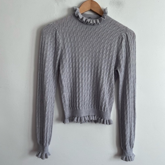 ZARA Blue Ruffle Wool and Alpaca Blend Cropped Sweater Medium - Picture 7 of 13